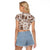 Hawaii Christmas Retro Patchwork Raglan Cropped T Shirt Brown - Wonder Print Shop