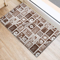 Hawaii Christmas Retro Patchwork Rubber Doormat Brown - Wonder Print Shop