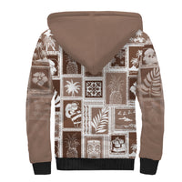 Hawaii Christmas Retro Patchwork Sherpa Hoodie Brown - Wonder Print Shop