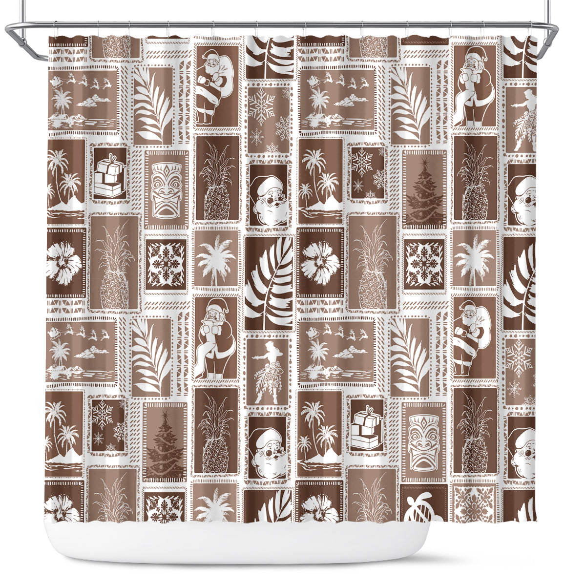hawaii-christmas-retro-patchwork-shower-curtain-brown