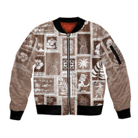 Hawaii Christmas Retro Patchwork Sleeve Zip Bomber Jacket Brown - Wonder Print Shop
