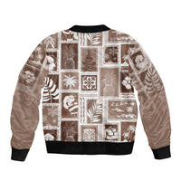 Hawaii Christmas Retro Patchwork Sleeve Zip Bomber Jacket Brown - Wonder Print Shop