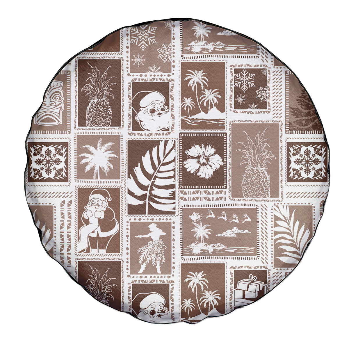 Hawaii Christmas Retro Patchwork Spare Tire Cover Brown - Wonder Print Shop