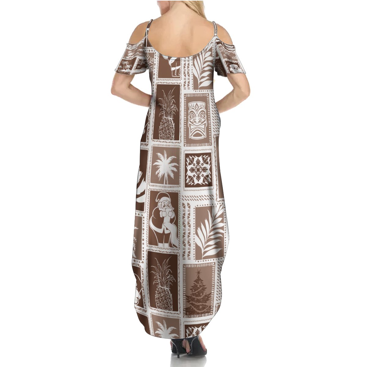Hawaii Christmas Retro Patchwork Summer Maxi Dress Brown - Wonder Print Shop