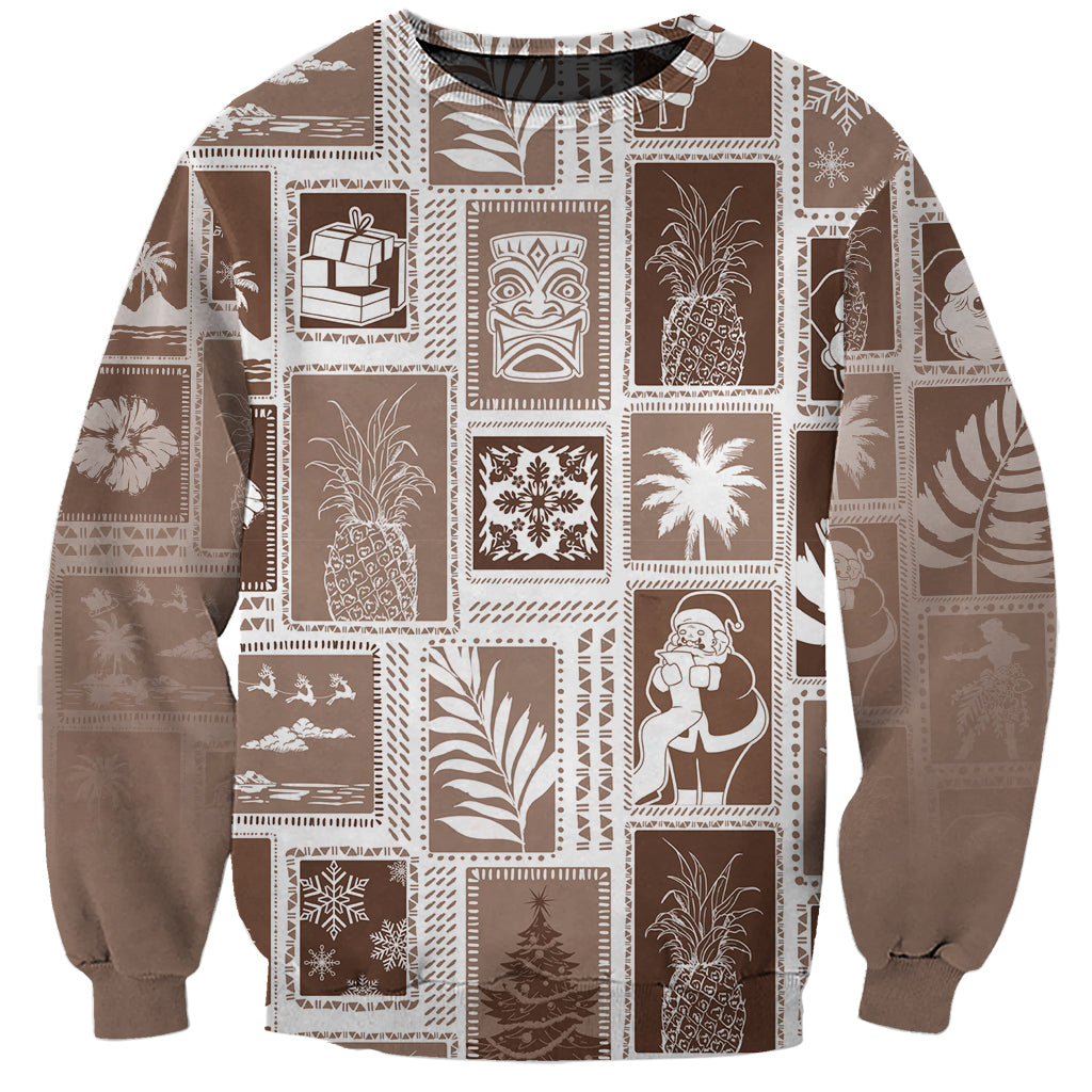 Hawaii Christmas Retro Patchwork Sweatshirt Brown - Wonder Print Shop