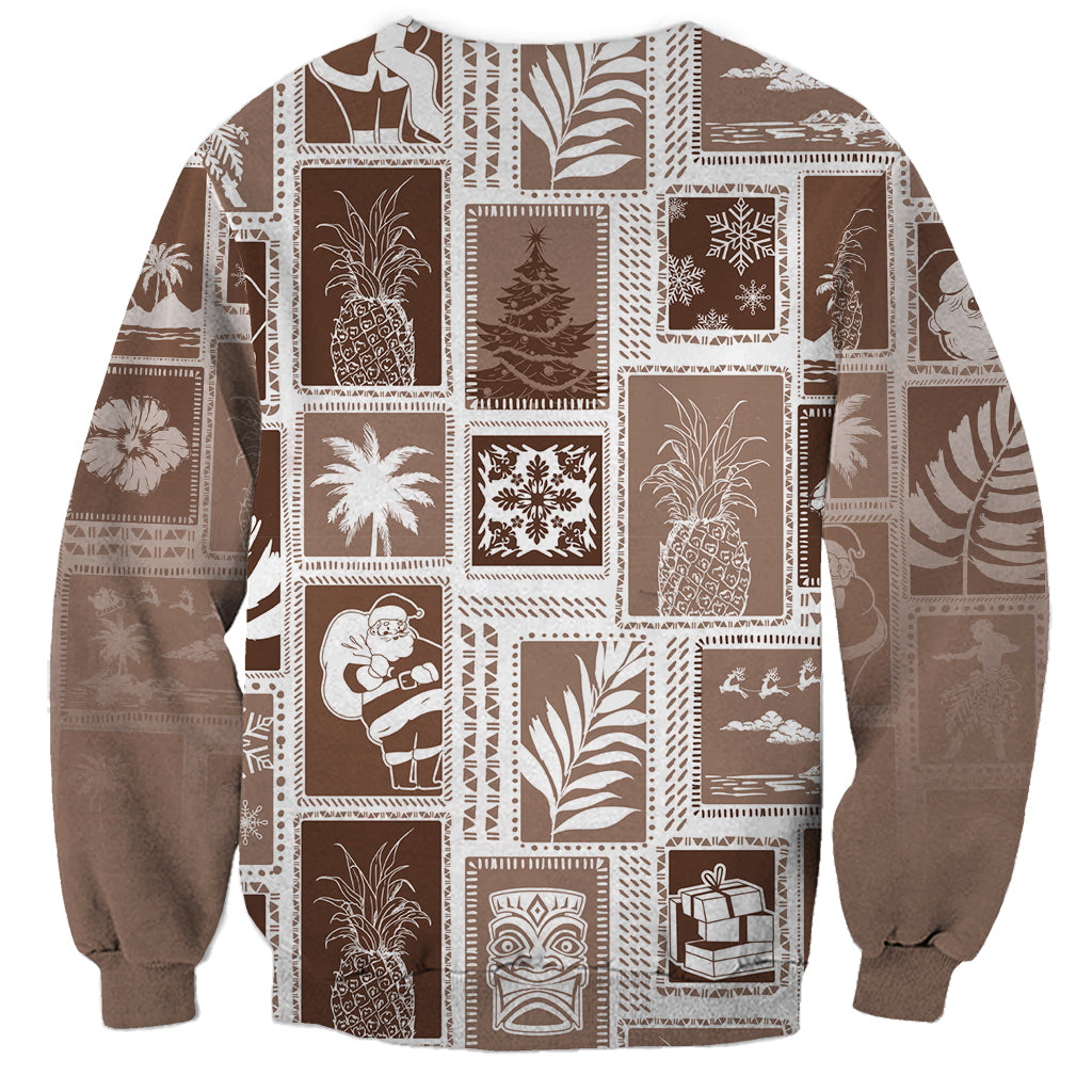 Hawaii Christmas Retro Patchwork Sweatshirt Brown - Wonder Print Shop