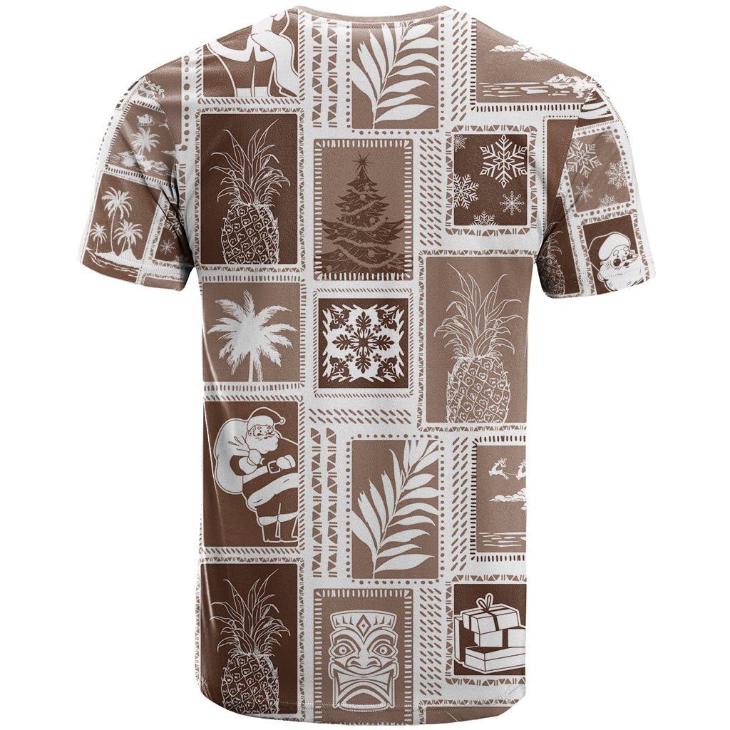 Hawaii Christmas Retro Patchwork T Shirt Brown - Wonder Print Shop