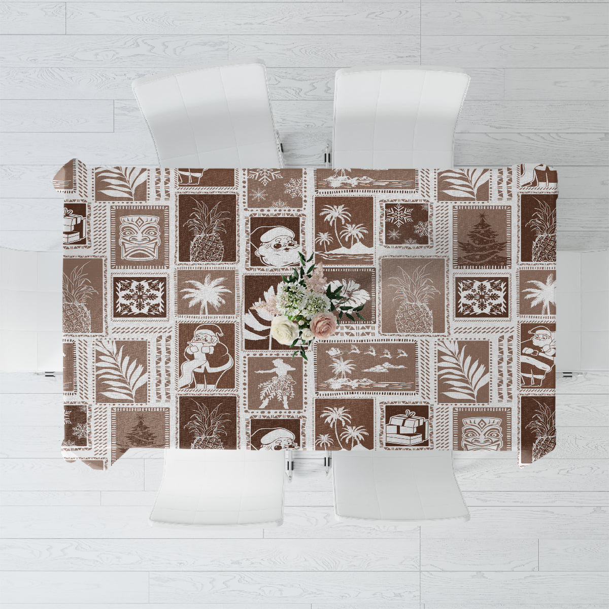 Hawaii Christmas Retro Patchwork Tablecloth Brown - Wonder Print Shop