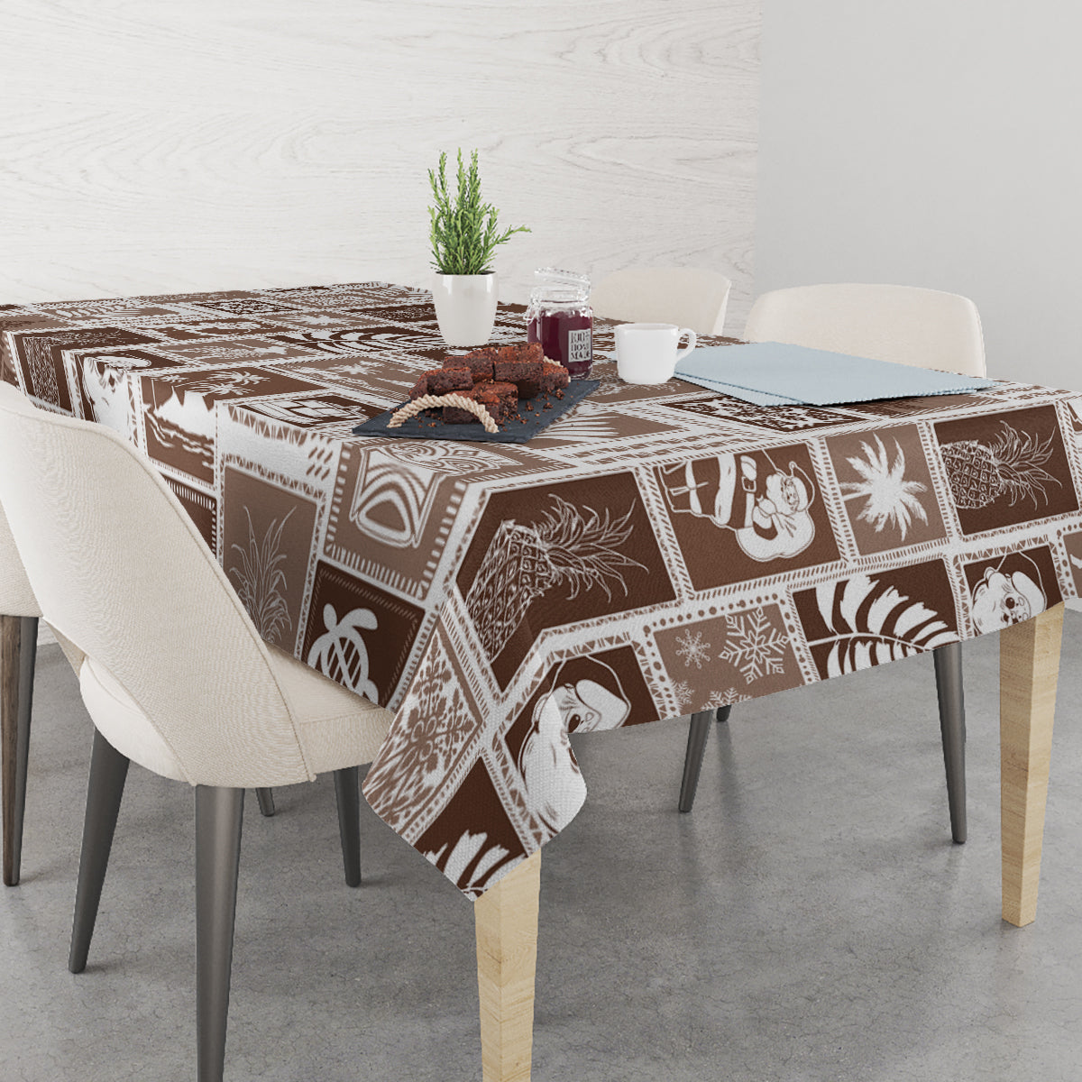 Hawaii Christmas Retro Patchwork Tablecloth Brown - Wonder Print Shop