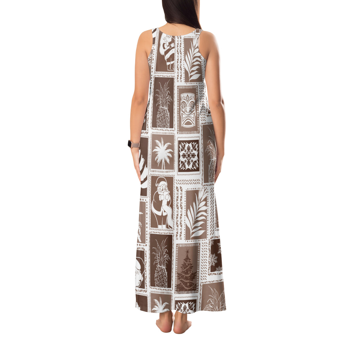 Hawaii Christmas Retro Patchwork Tank Maxi Dress Brown - Wonder Print Shop