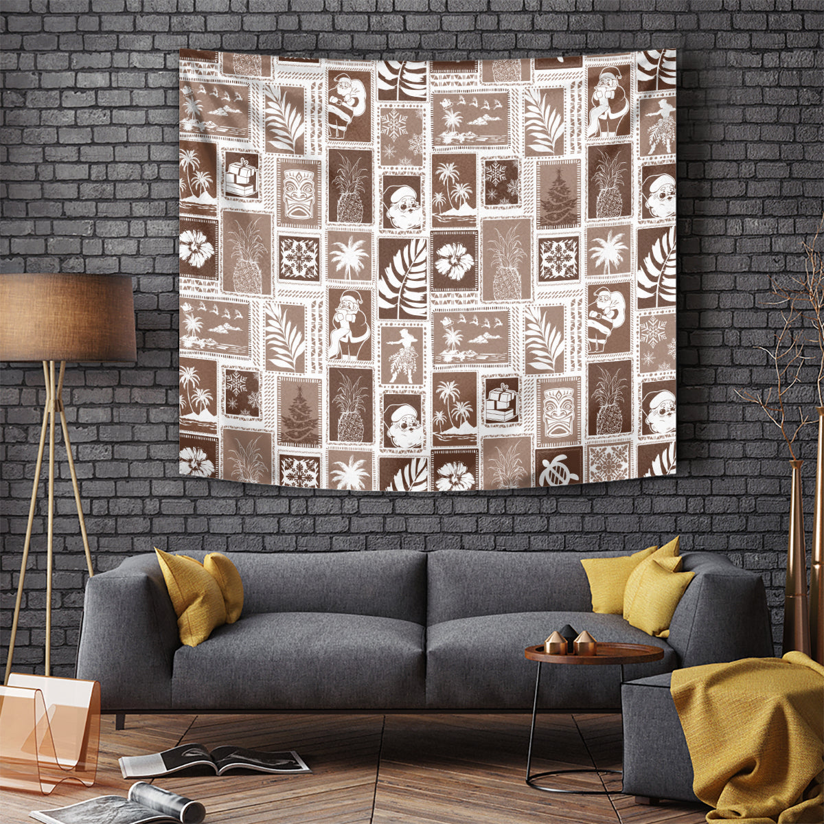 Hawaii Christmas Retro Patchwork Tapestry Brown - Wonder Print Shop