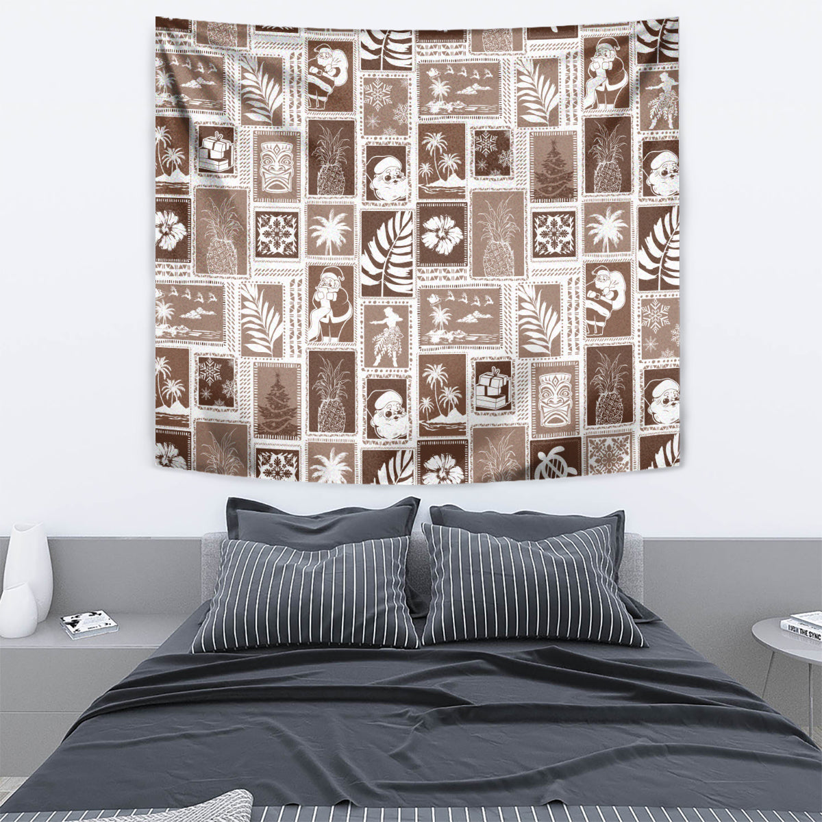Hawaii Christmas Retro Patchwork Tapestry Brown - Wonder Print Shop