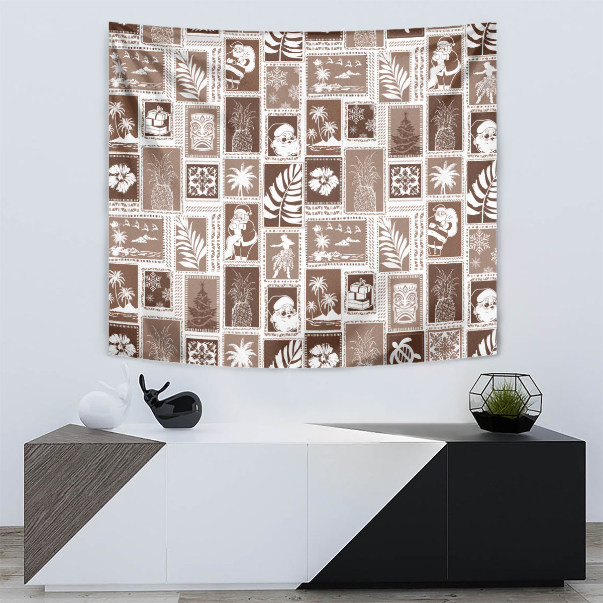 Hawaii Christmas Retro Patchwork Tapestry Brown - Wonder Print Shop