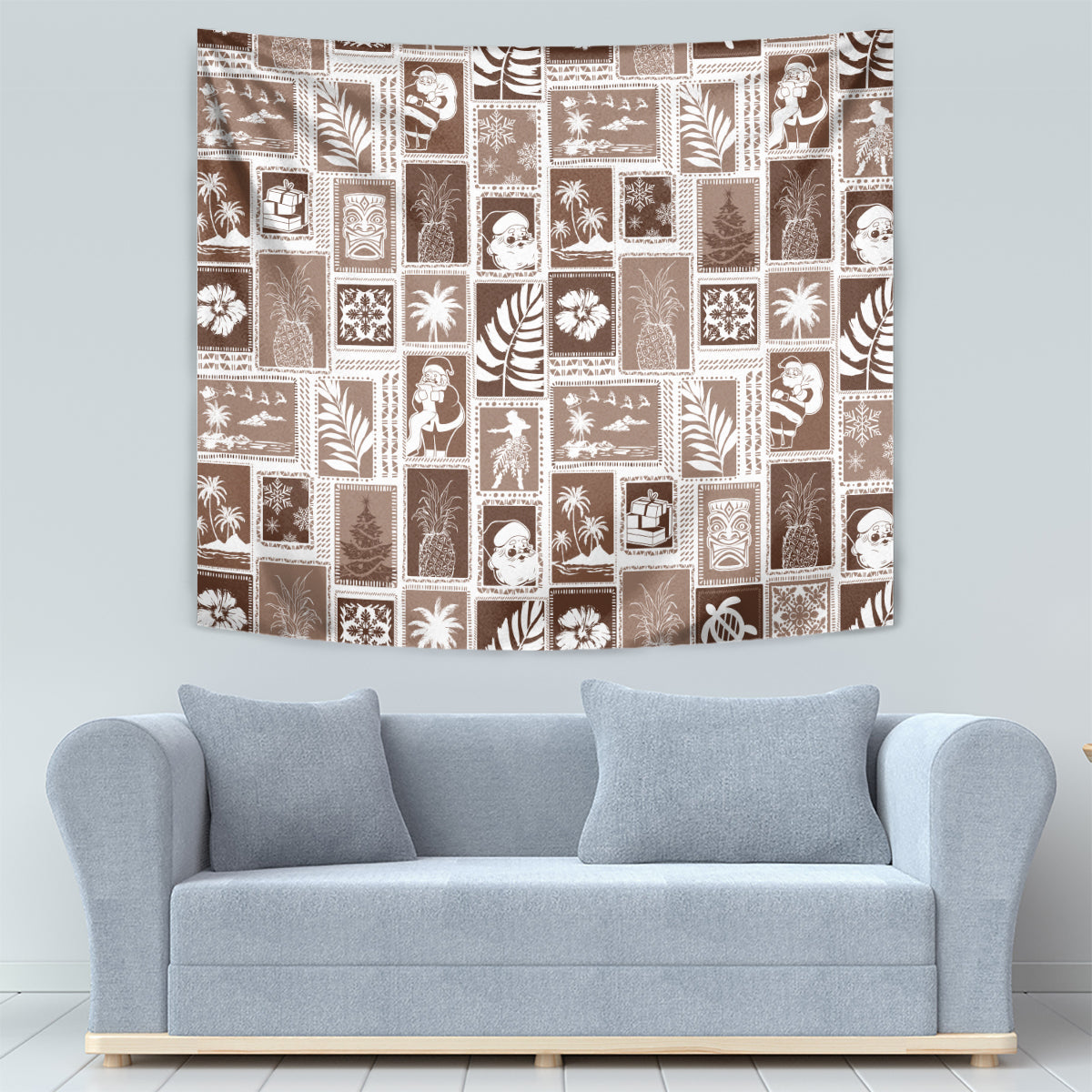 Hawaii Christmas Retro Patchwork Tapestry Brown - Wonder Print Shop