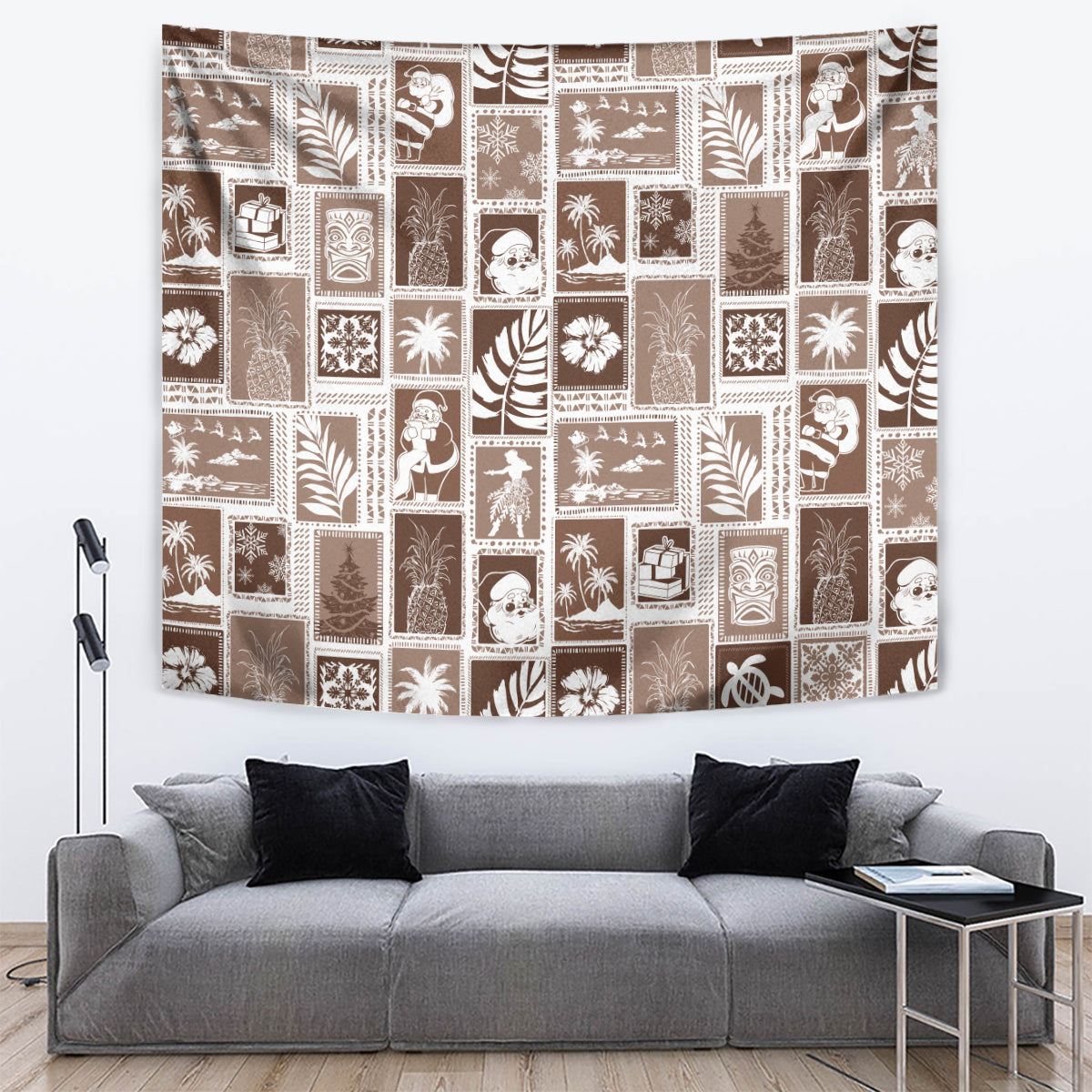 Hawaii Christmas Retro Patchwork Tapestry Brown - Wonder Print Shop