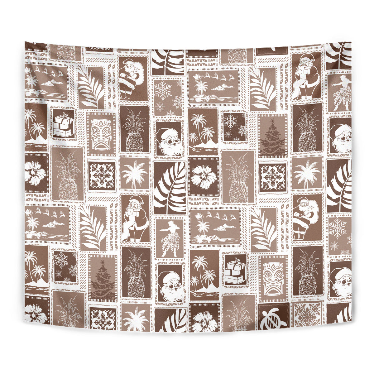 Hawaii Christmas Retro Patchwork Tapestry Brown - Wonder Print Shop