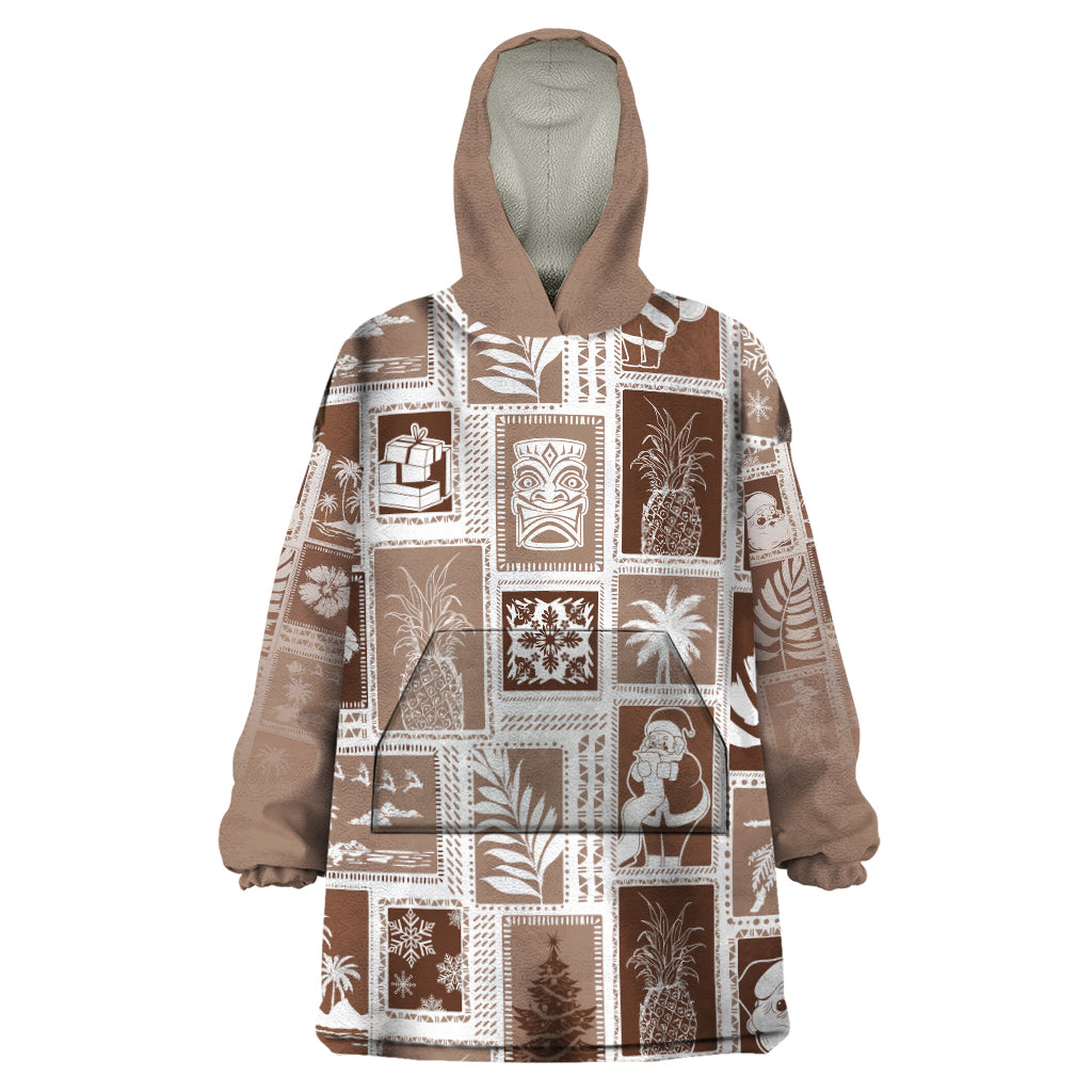 Hawaii Christmas Retro Patchwork Wearable Blanket Hoodie Brown - Wonder Print Shop