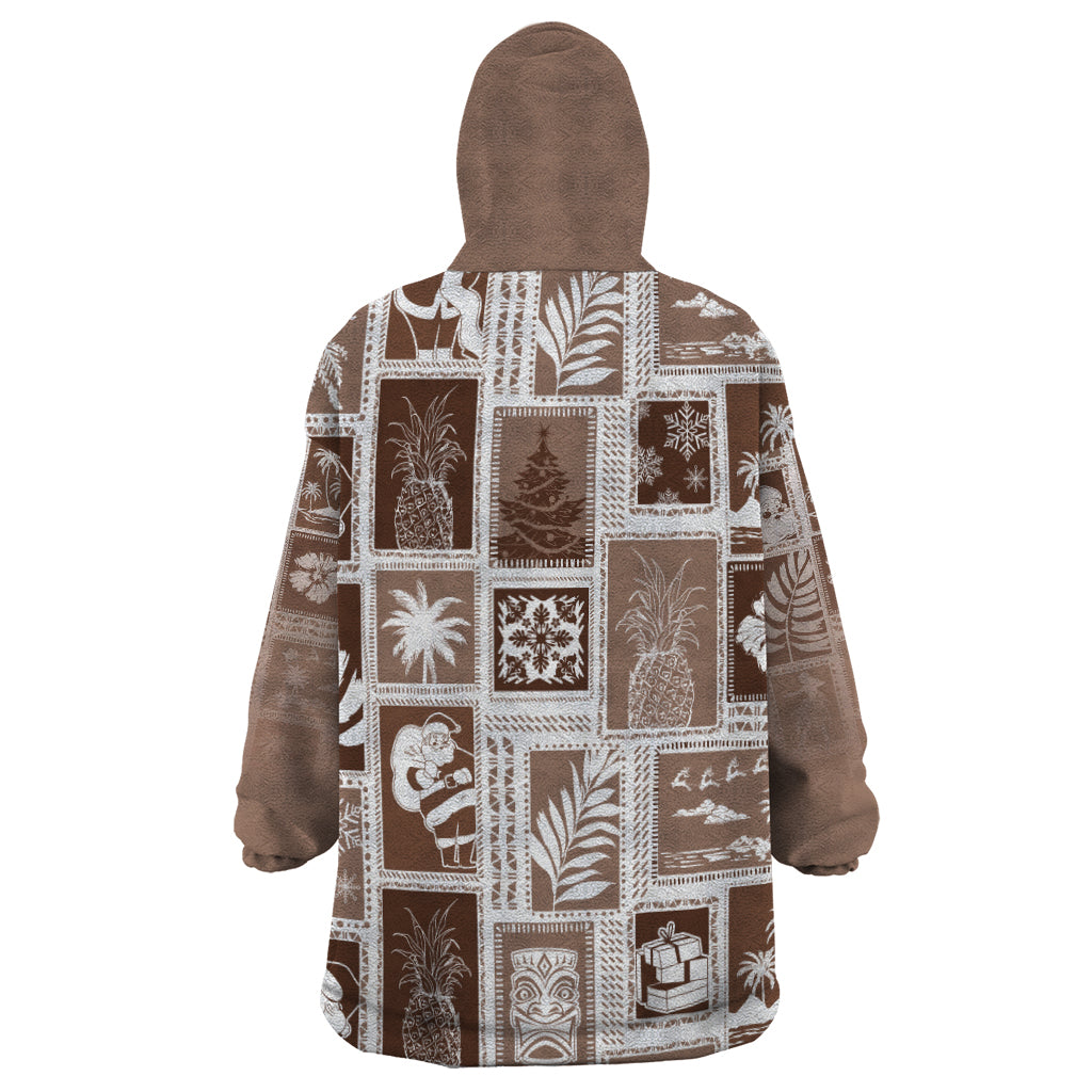 Hawaii Christmas Retro Patchwork Wearable Blanket Hoodie Brown - Wonder Print Shop