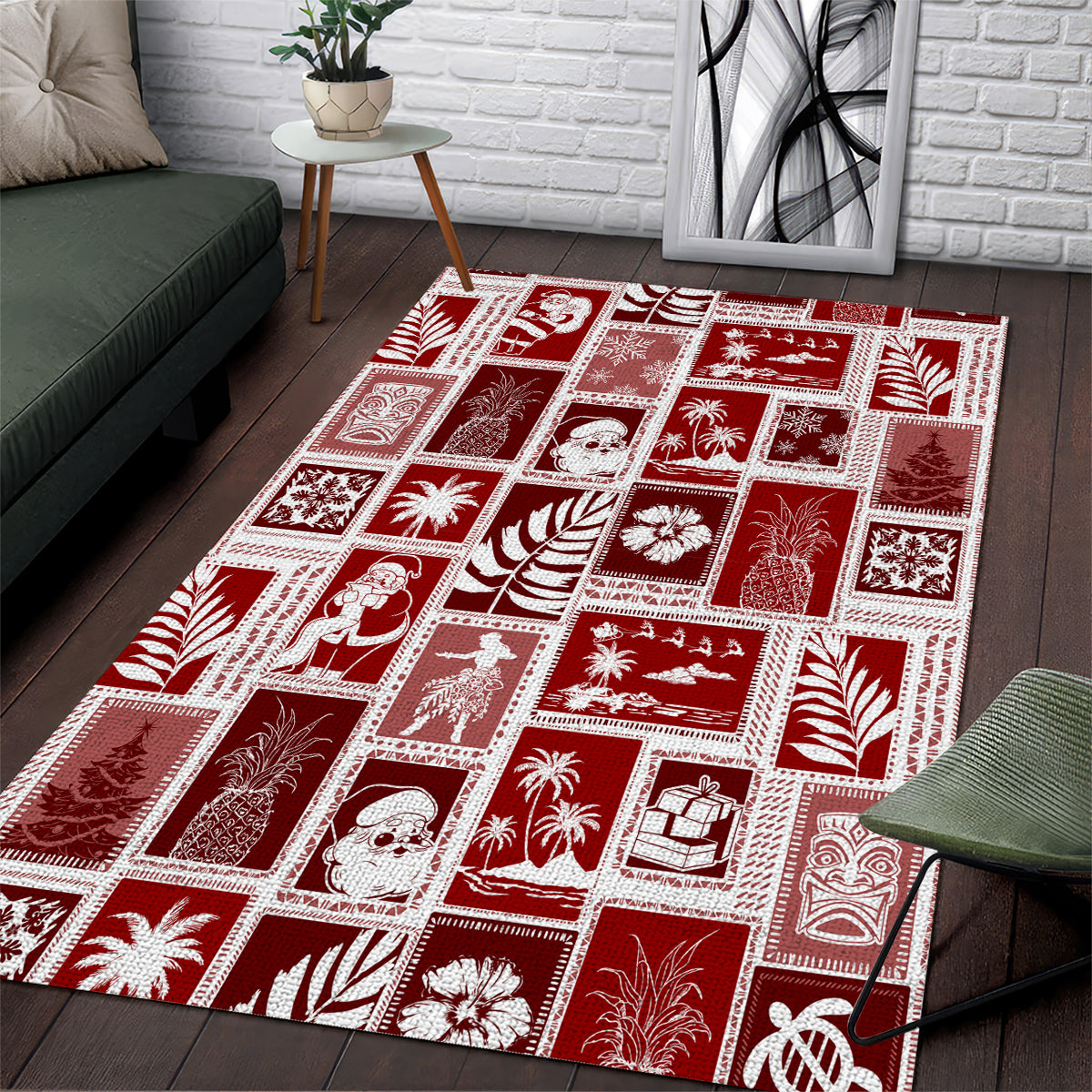 Hawaii Christmas Retro Patchwork Area Rug Red LT7 - Wonder Print Shop