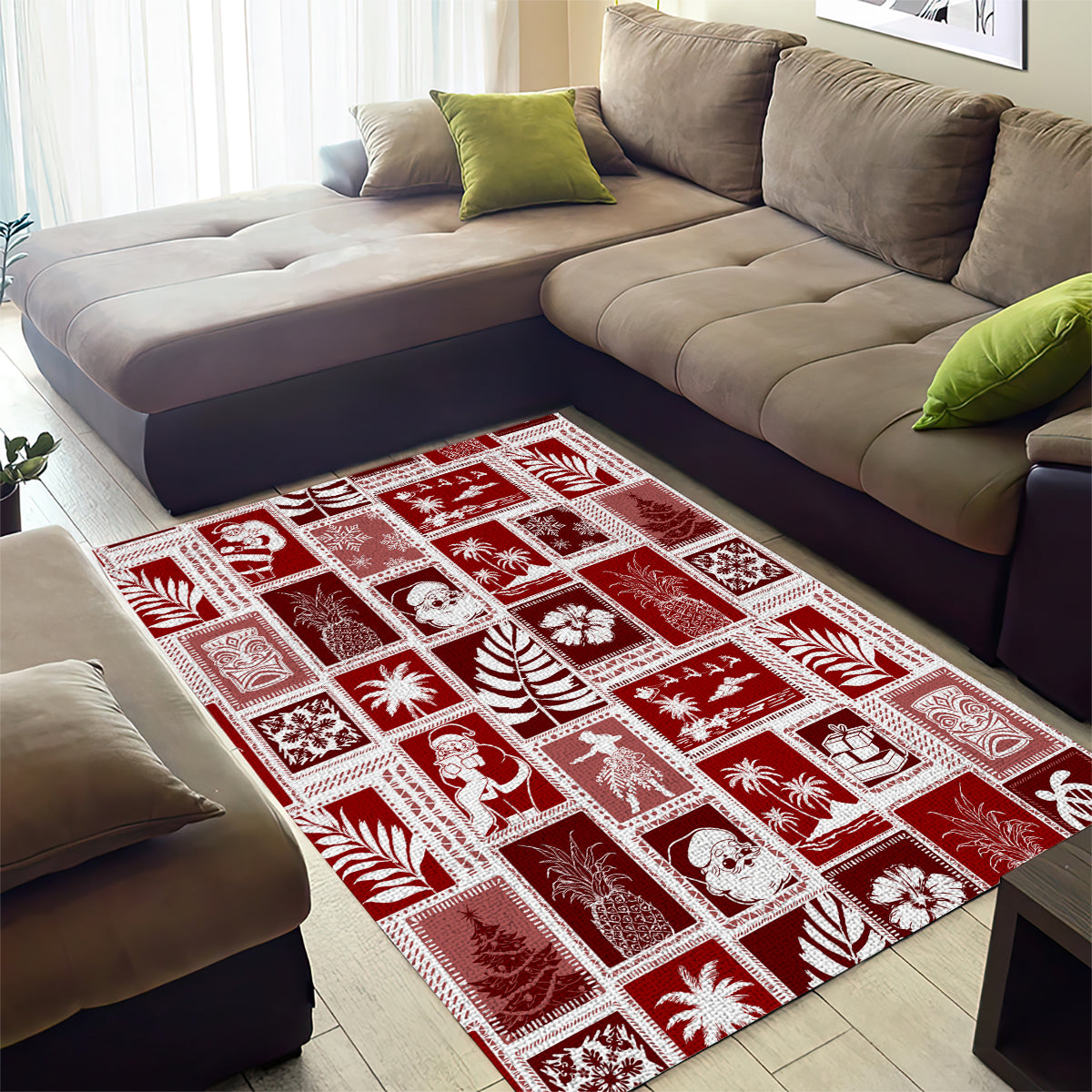 Hawaii Christmas Retro Patchwork Area Rug Red LT7 - Wonder Print Shop