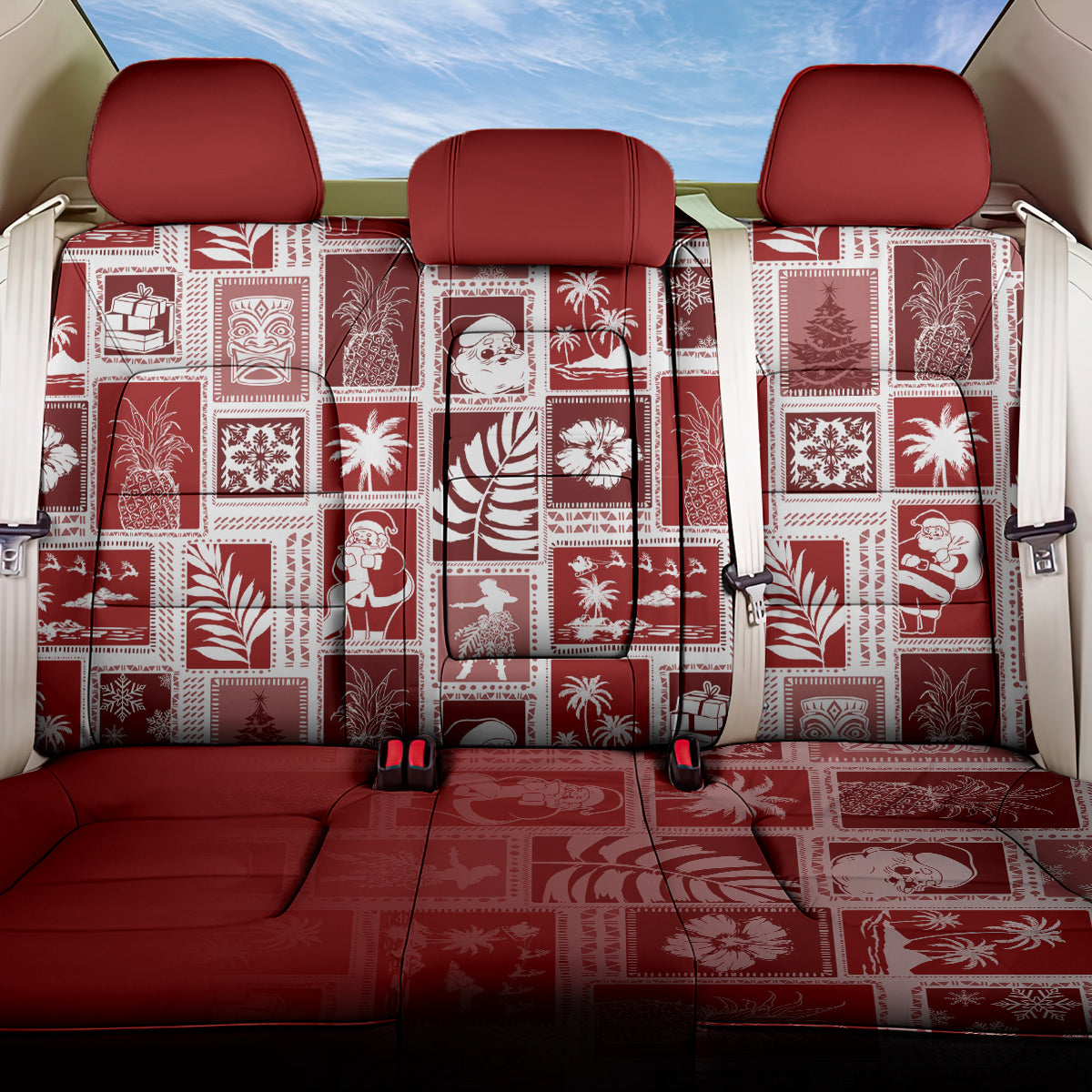Hawaii Christmas Retro Patchwork Back Car Seat Cover Red LT7 - Wonder Print Shop