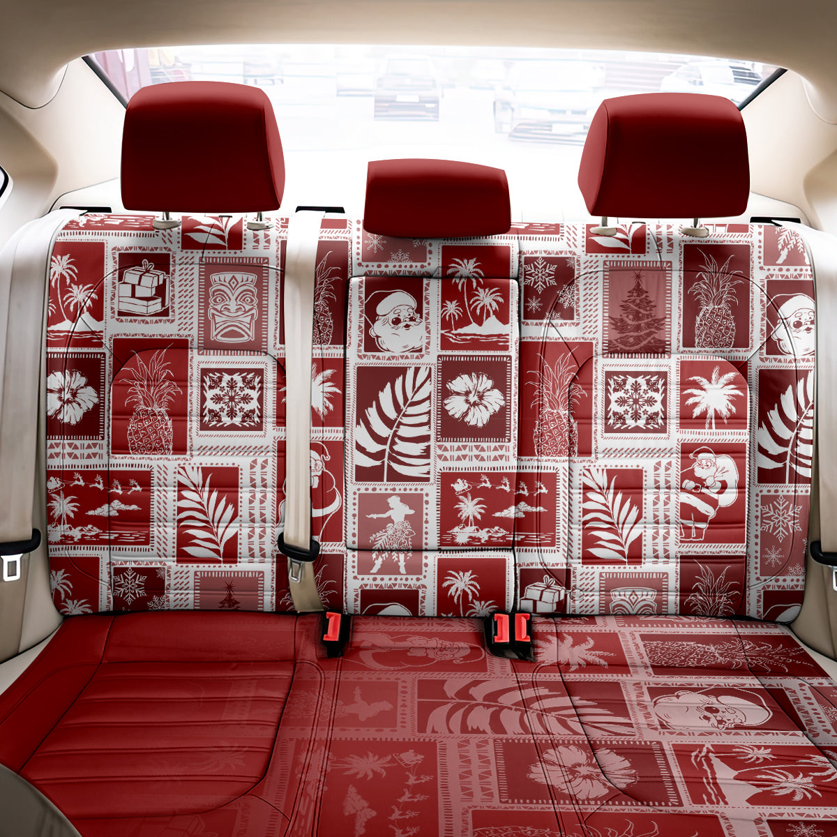 Hawaii Christmas Retro Patchwork Back Car Seat Cover Red LT7 - Wonder Print Shop