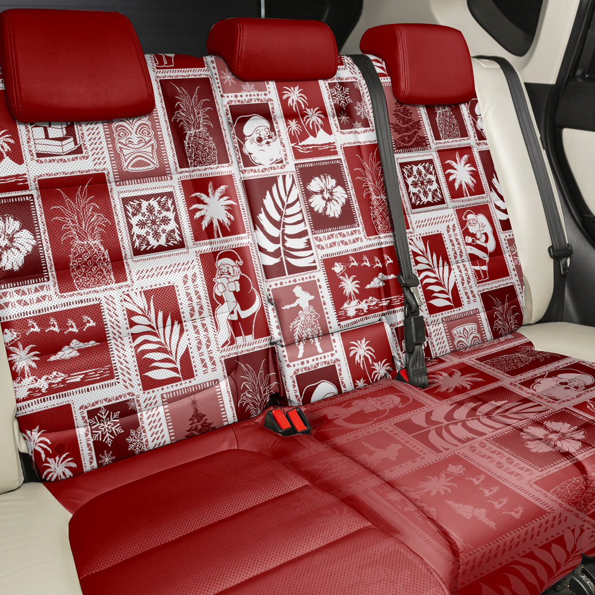 Hawaii Christmas Retro Patchwork Back Car Seat Cover Red LT7 - Wonder Print Shop