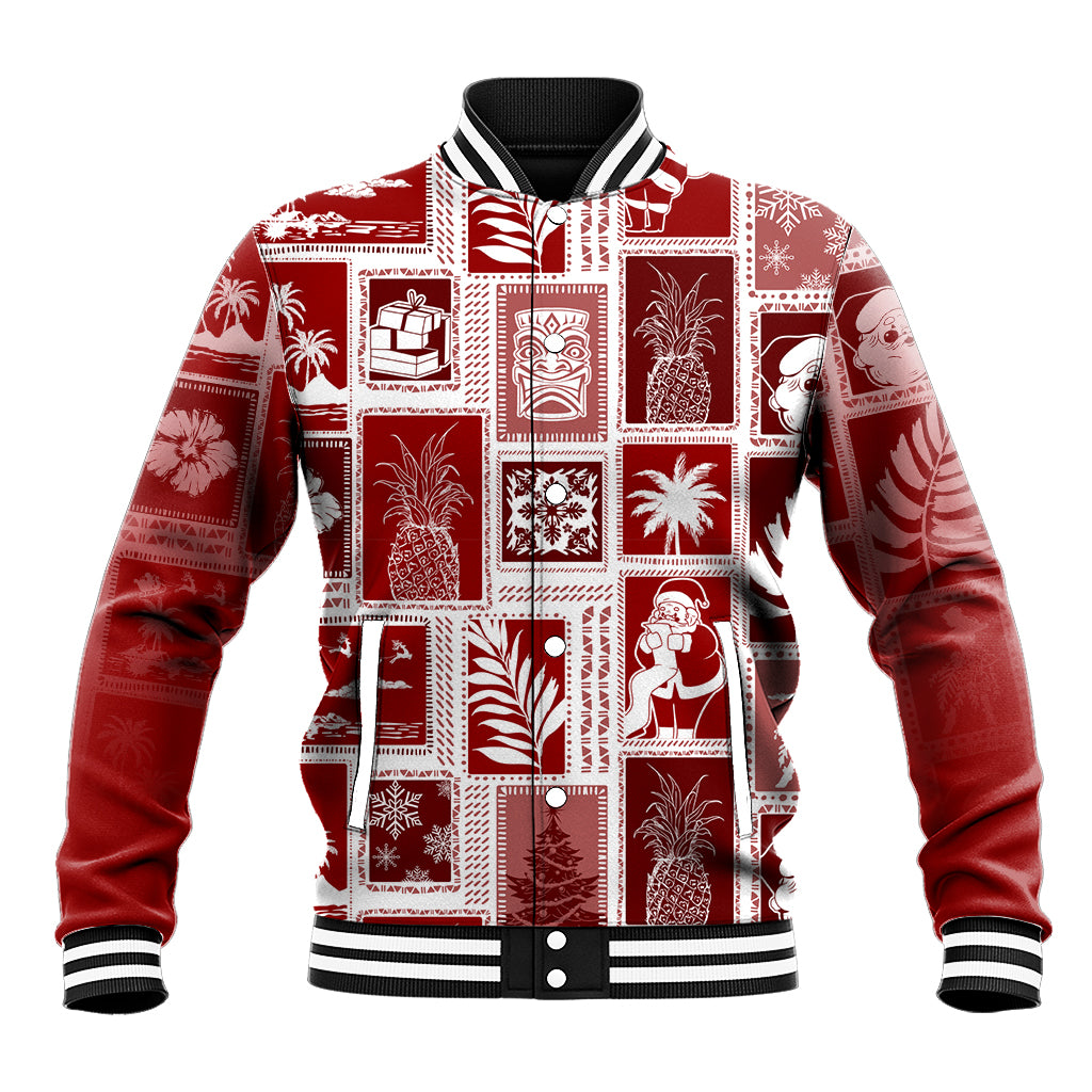 Hawaii Christmas Retro Patchwork Baseball Jacket Red LT7 - Wonder Print Shop