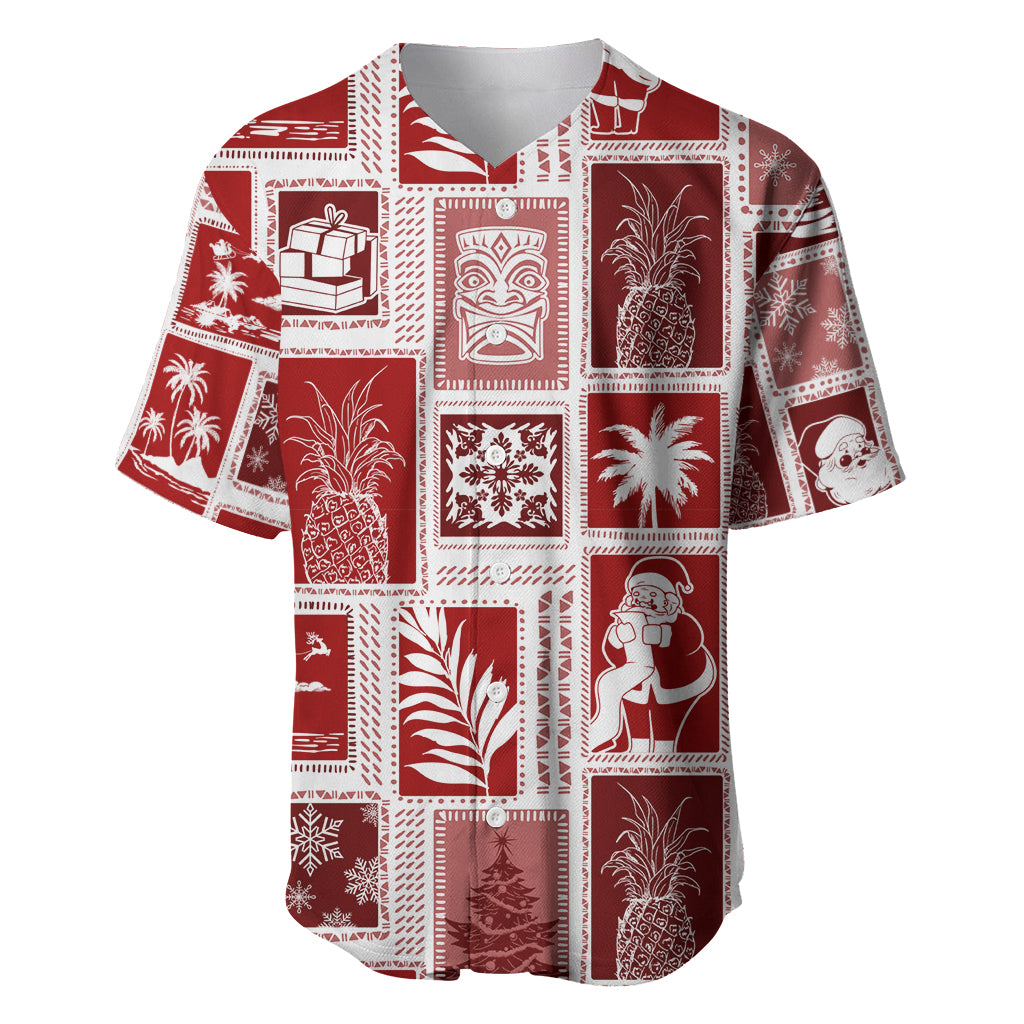Hawaii Christmas Retro Patchwork Baseball Jersey Red LT7 - Wonder Print Shop