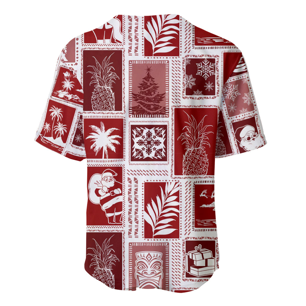 Hawaii Christmas Retro Patchwork Baseball Jersey Red LT7 - Wonder Print Shop