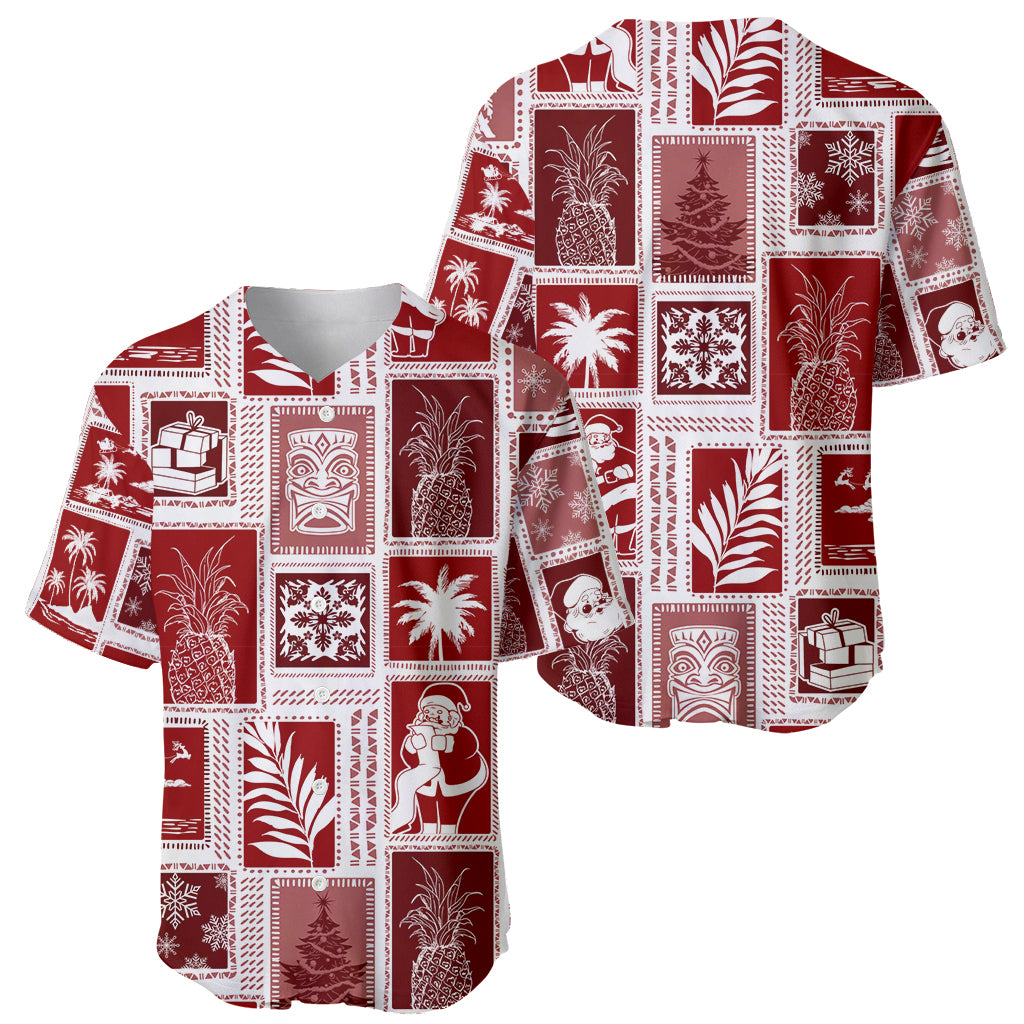 Hawaii Christmas Retro Patchwork Baseball Jersey Red LT7 - Wonder Print Shop