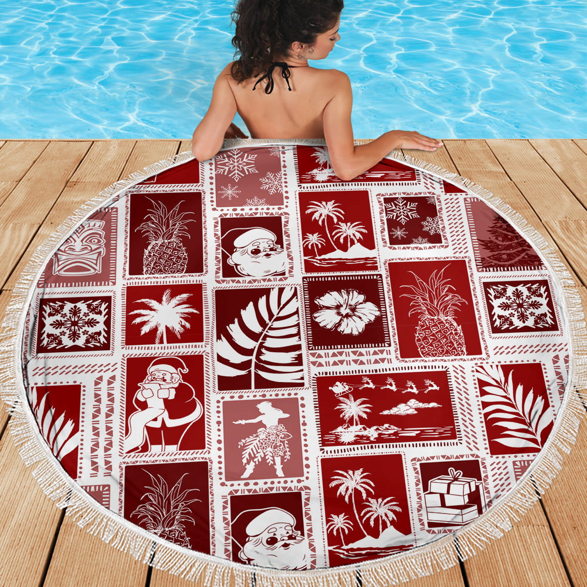 Hawaii Christmas Retro Patchwork Beach Blanket Red LT7 - Wonder Print Shop