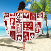 Hawaii Christmas Retro Patchwork Beach Blanket Red LT7 - Wonder Print Shop