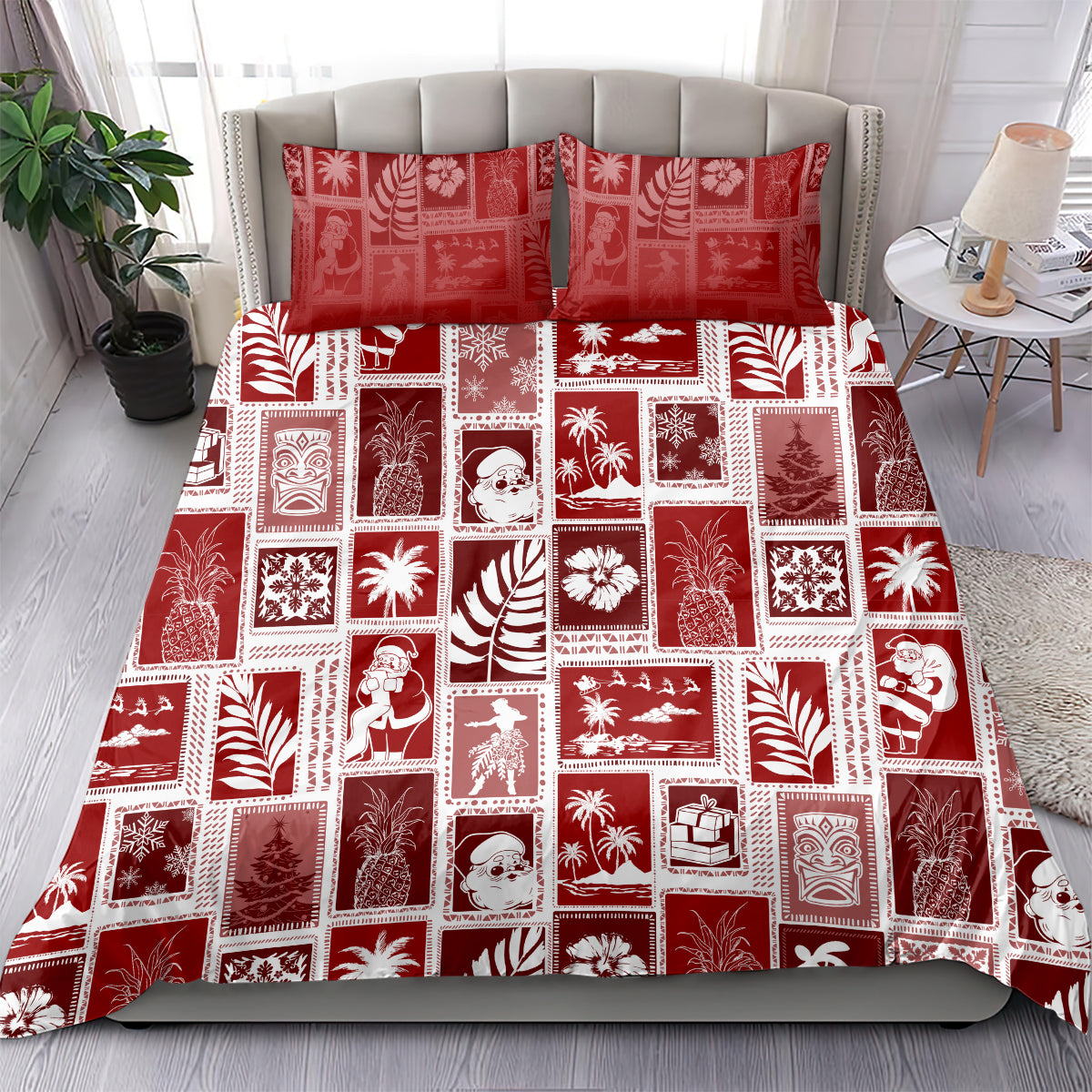 Hawaii Christmas Retro Patchwork Bedding Set Red LT7 - Wonder Print Shop