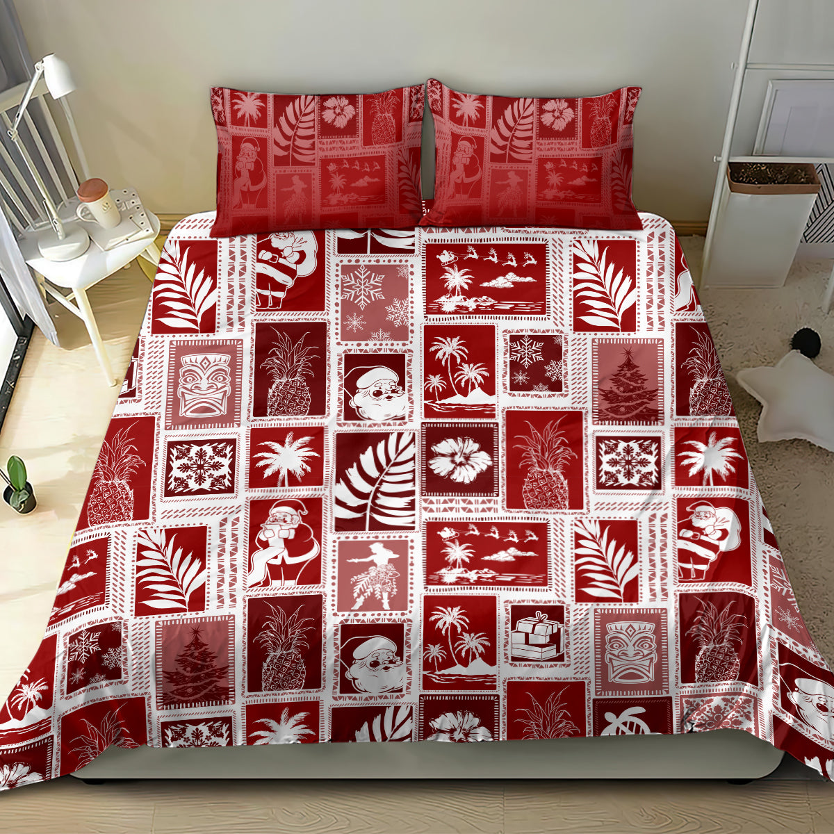 Hawaii Christmas Retro Patchwork Bedding Set Red LT7 - Wonder Print Shop