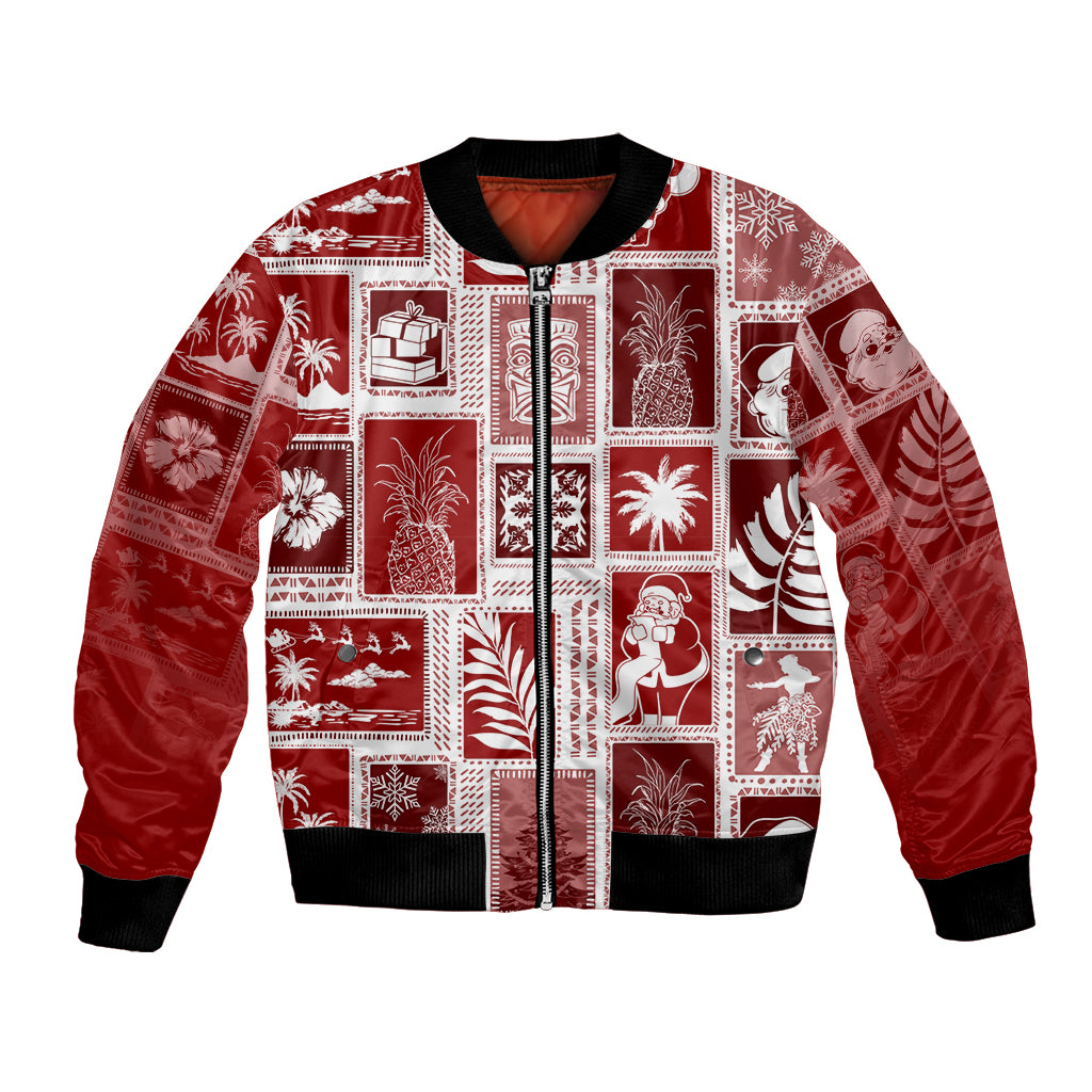 Hawaii Christmas Retro Patchwork Bomber Jacket Red LT7 - Wonder Print Shop