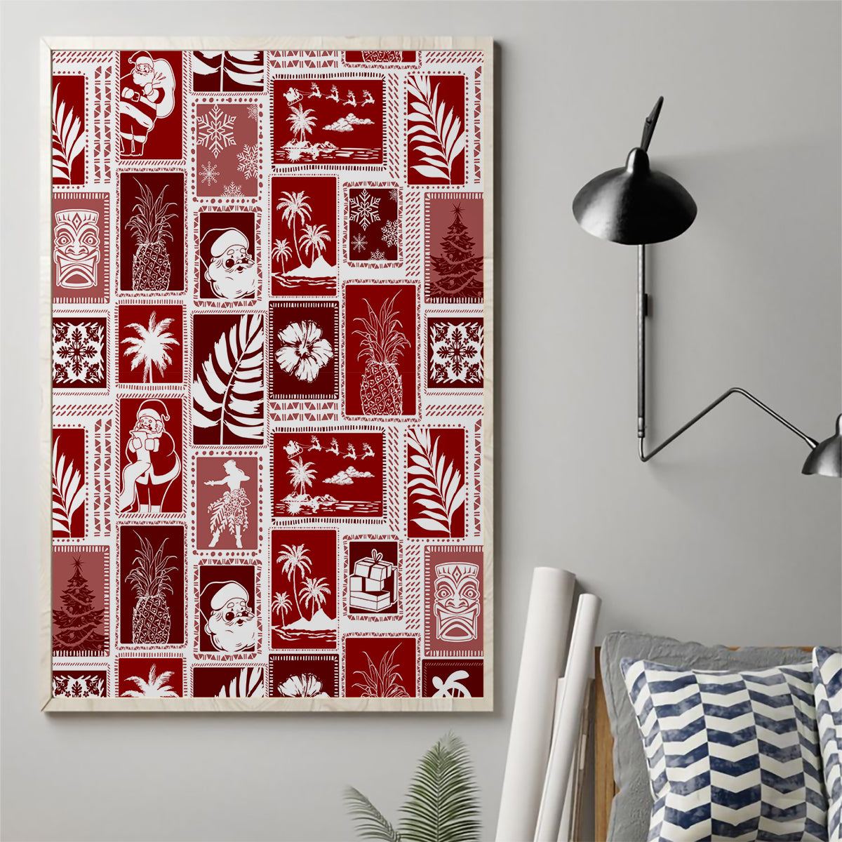 Hawaii Christmas Retro Patchwork Canvas Wall Art Red LT7 - Wonder Print Shop