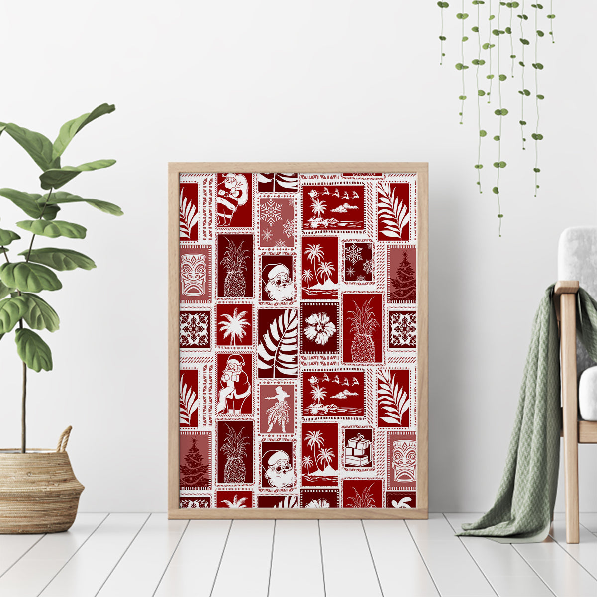 Hawaii Christmas Retro Patchwork Canvas Wall Art Red LT7 - Wonder Print Shop