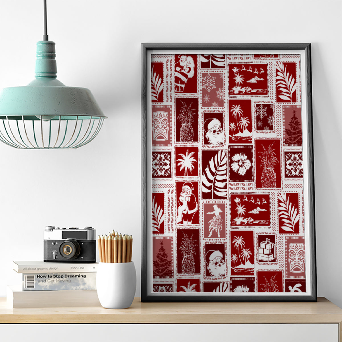 Hawaii Christmas Retro Patchwork Canvas Wall Art Red LT7 - Wonder Print Shop