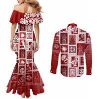 hawaii-christmas-retro-patchwork-couples-matching-mermaid-dress-and-long-sleeve-button-shirt-red