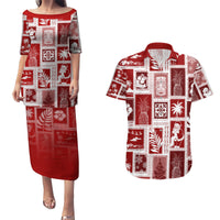 Hawaii Christmas Retro Patchwork Couples Matching Puletasi Dress and Hawaiian Shirt Red LT7 - Wonder Print Shop
