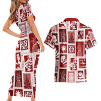 Hawaii Christmas Retro Patchwork Couples Matching Short Sleeve Bodycon Dress and Hawaiian Shirt Red LT7 - Wonder Print Shop