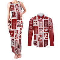 Hawaii Christmas Retro Patchwork Couples Matching Tank Maxi Dress and Long Sleeve Button Shirt Red LT7 - Wonder Print Shop