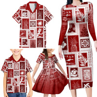 Hawaii Christmas Retro Patchwork Family Matching Long Sleeve Bodycon Dress and Hawaiian Shirt Red LT7 - Wonder Print Shop