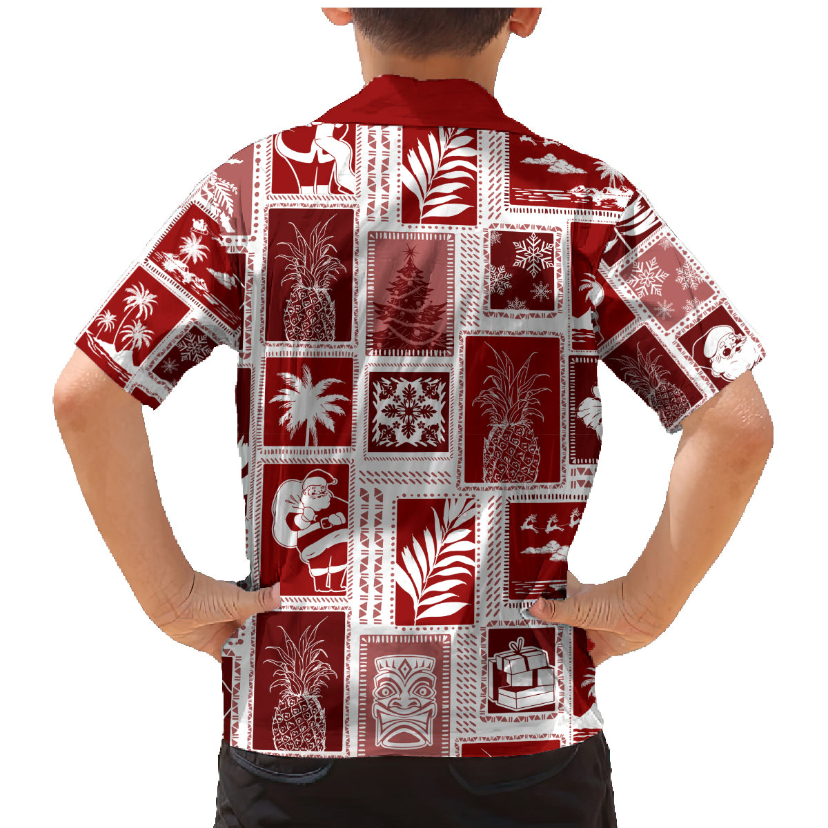 Hawaii Christmas Retro Patchwork Family Matching Mermaid Dress and Hawaiian Shirt Red LT7 - Wonder Print Shop