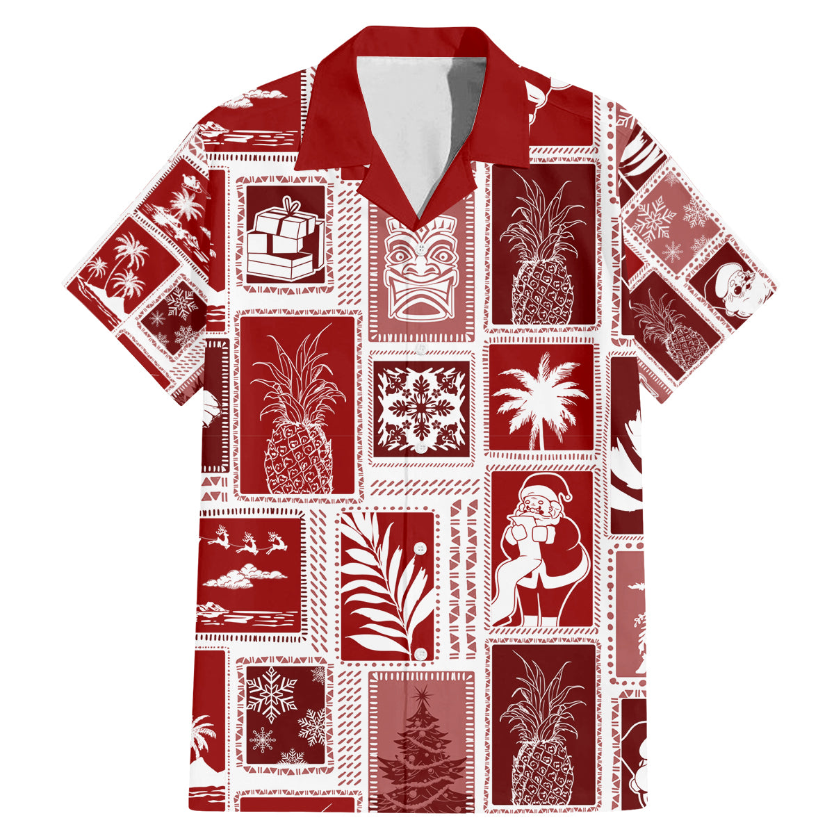 Hawaii Christmas Retro Patchwork Family Matching Mermaid Dress and Hawaiian Shirt Red LT7 - Wonder Print Shop
