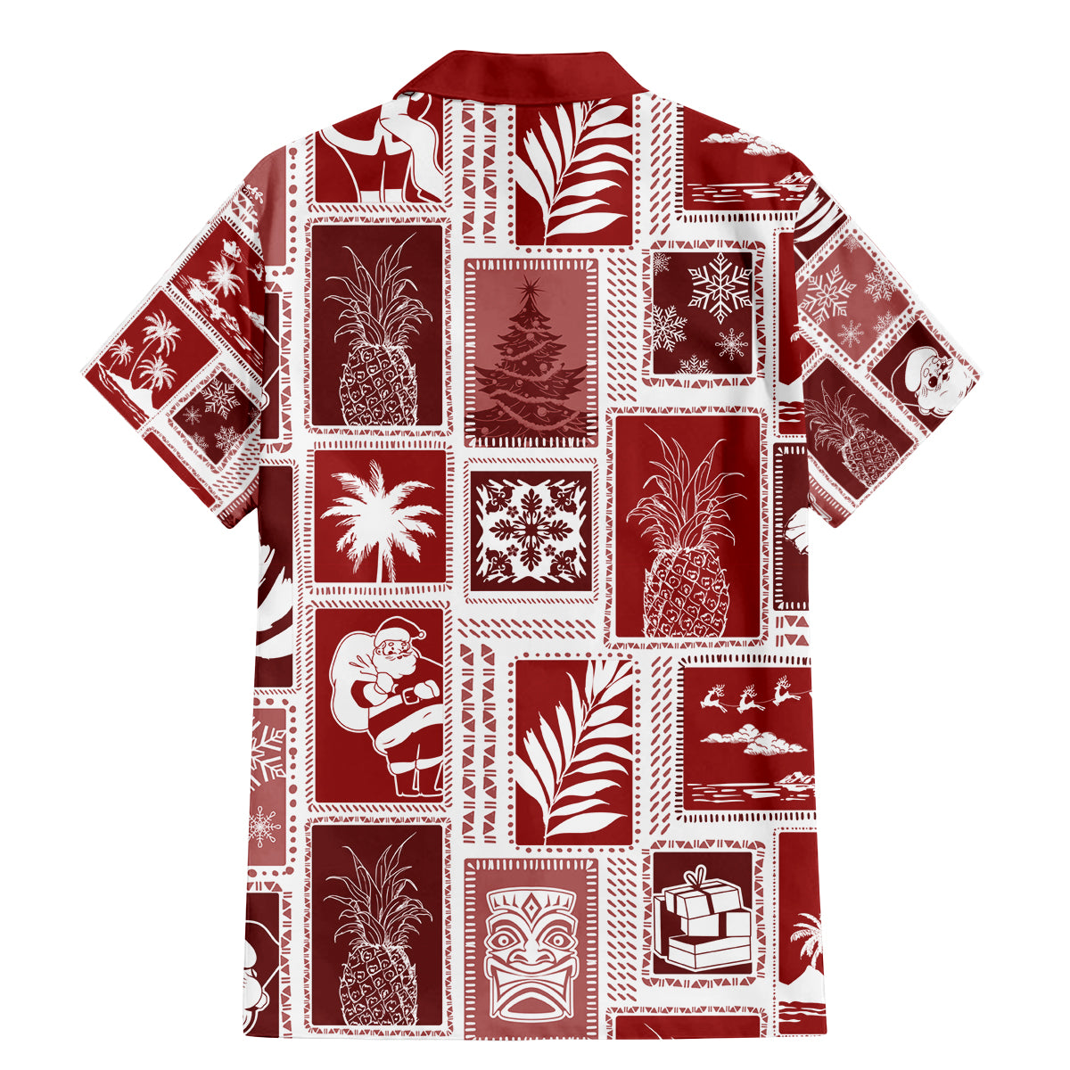 Hawaii Christmas Retro Patchwork Family Matching Mermaid Dress and Hawaiian Shirt Red LT7 - Wonder Print Shop