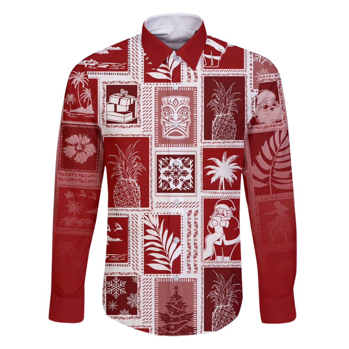 Hawaii Christmas Retro Patchwork Family Matching Mermaid Dress and Hawaiian Shirt Red LT7 - Wonder Print Shop