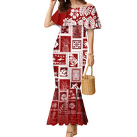Hawaii Christmas Retro Patchwork Family Matching Mermaid Dress and Hawaiian Shirt Red LT7 - Wonder Print Shop