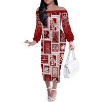 Hawaii Christmas Retro Patchwork Family Matching Off Shoulder Long Sleeve Dress and Hawaiian Shirt Red - Wonder Print Shop